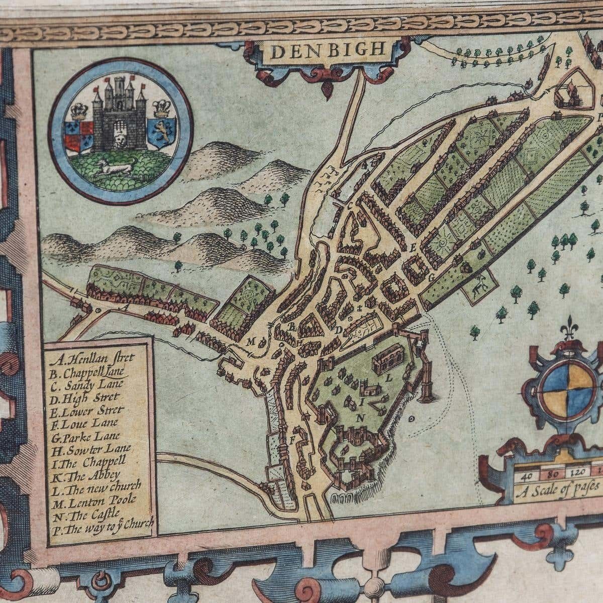 17th Century John Speed Map Of Denbighshire, C.1610 photo 595.0