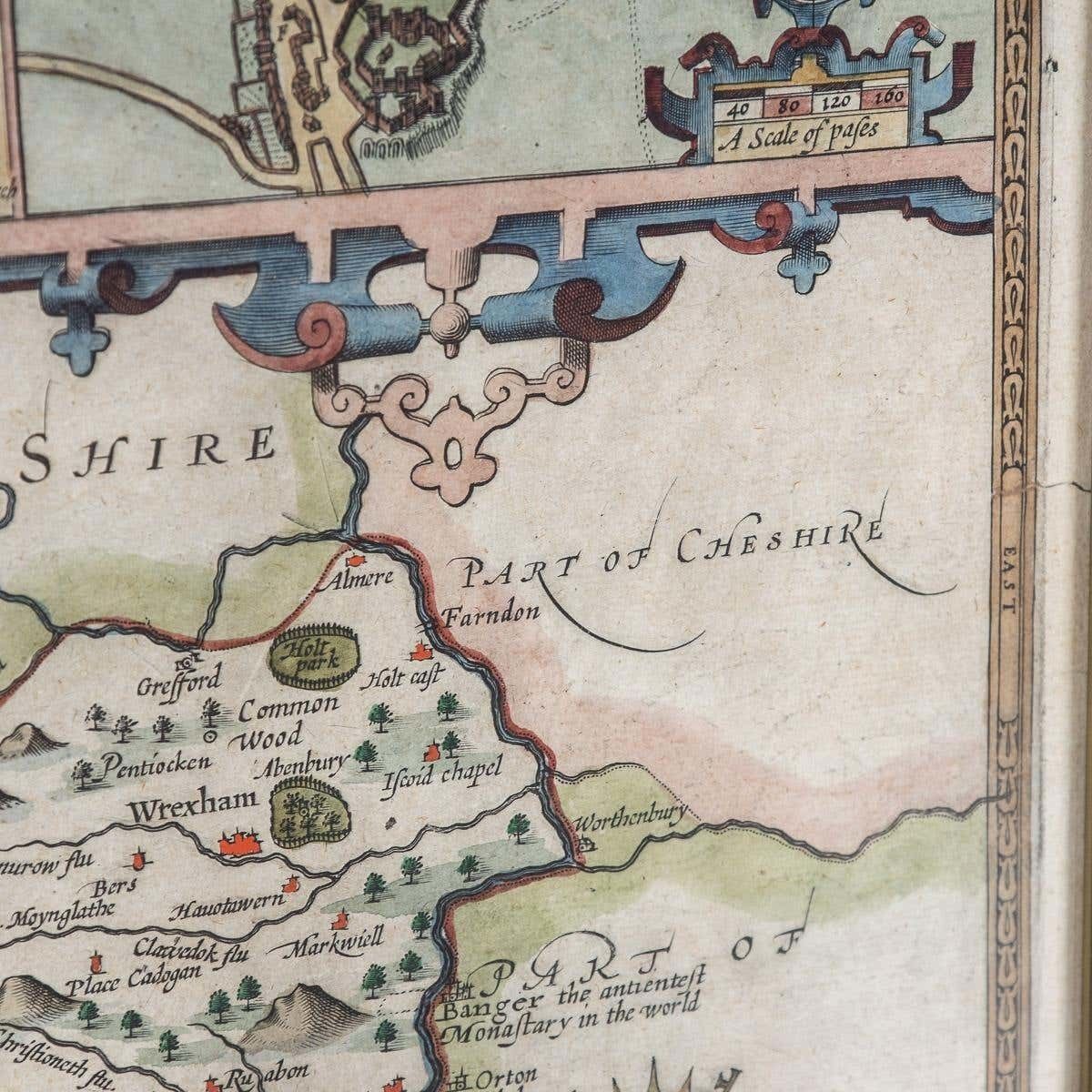 17th Century John Speed Map Of Denbighshire, C.1610 photo vintage
