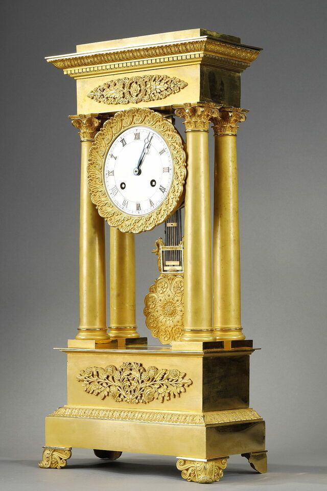 Large Gilt Bronze Portico Clock, Restoration Period photo Home Decor