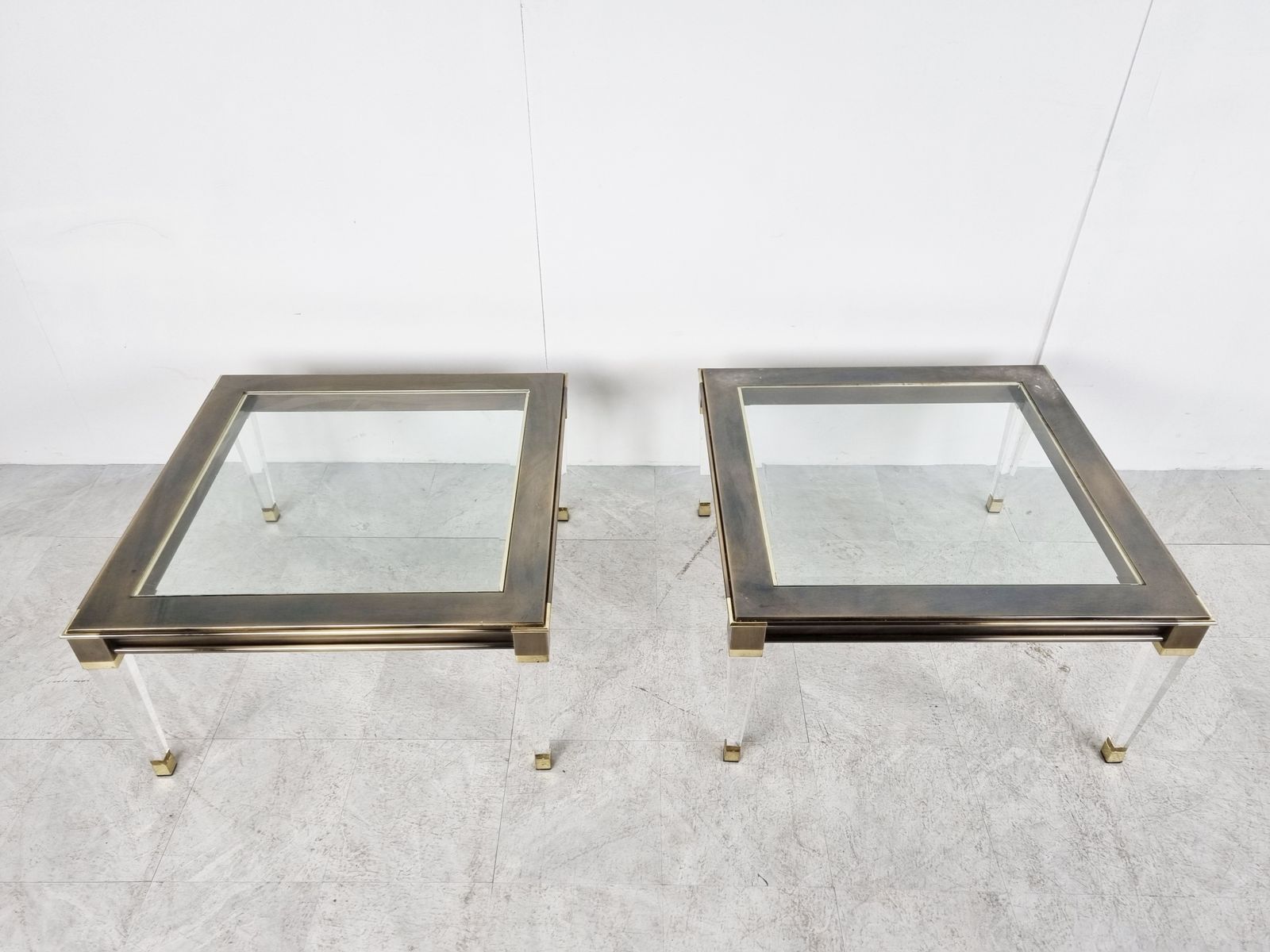 Vintage Lucite And Brass Side Tables, 1980s photo furniture