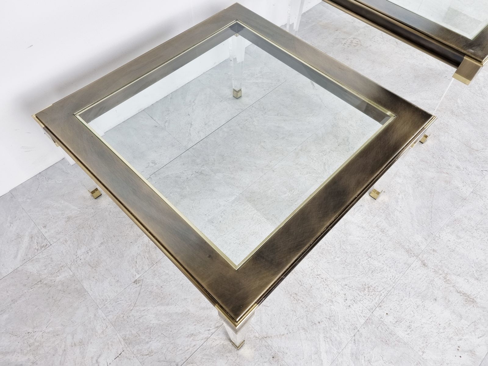 Vintage Lucite And Brass Side Tables, 1980s photo vintage