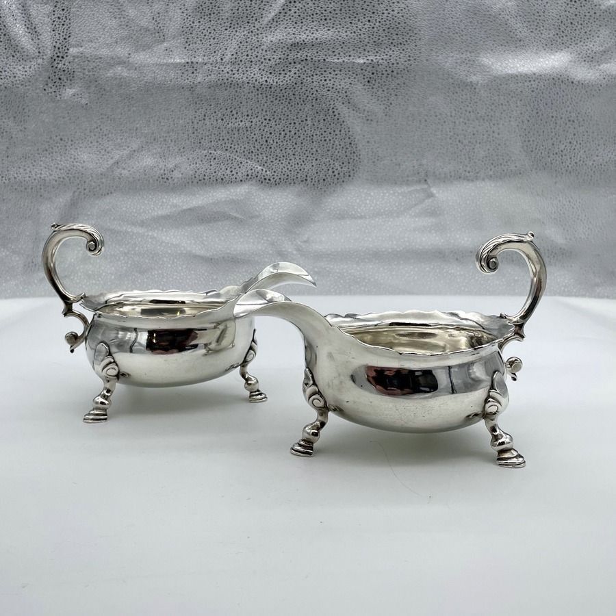 Mid 18th Century Antique George II Pair Silver Sauceboats London 1745 Henry Brind photo furniture