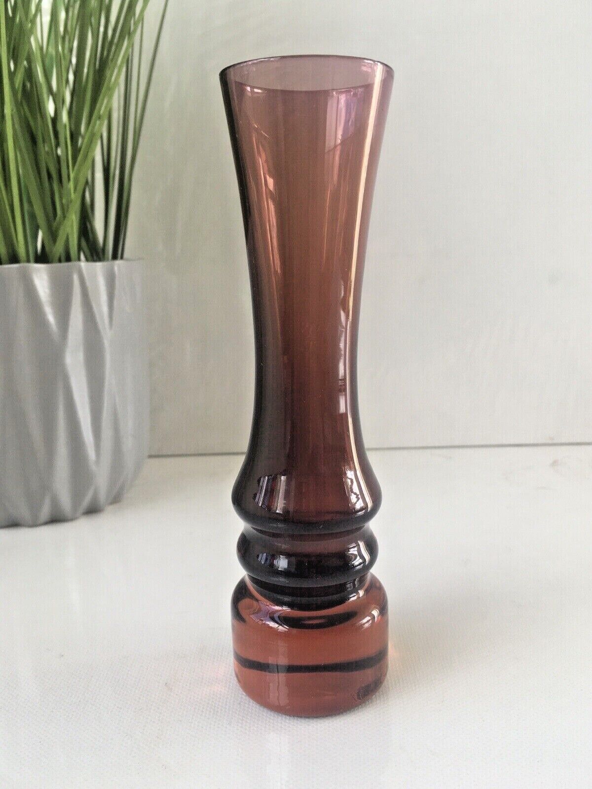 Retro 70's Swedish Sea Glasbruk Kosta Boda Purple Scandinavian Hooped Glass Vase photo buy