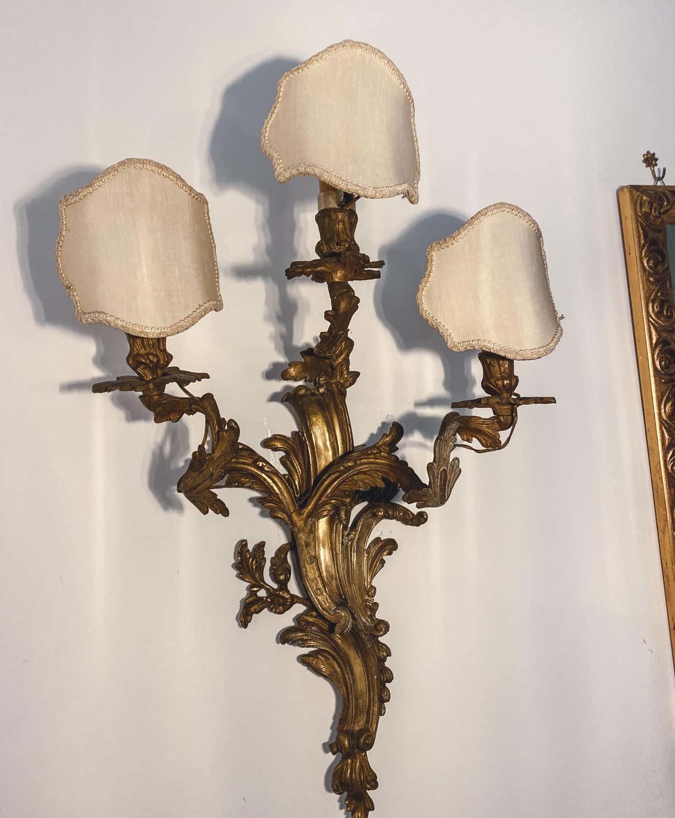 19th Century Pair Louis XV Style Gilt Bronze Appliques Or Wall Lights photo for sale