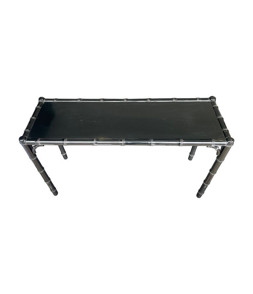 A 1970s Chinoiserie Black Lacquered Faux Bamboo Wooden Console photo Furniture