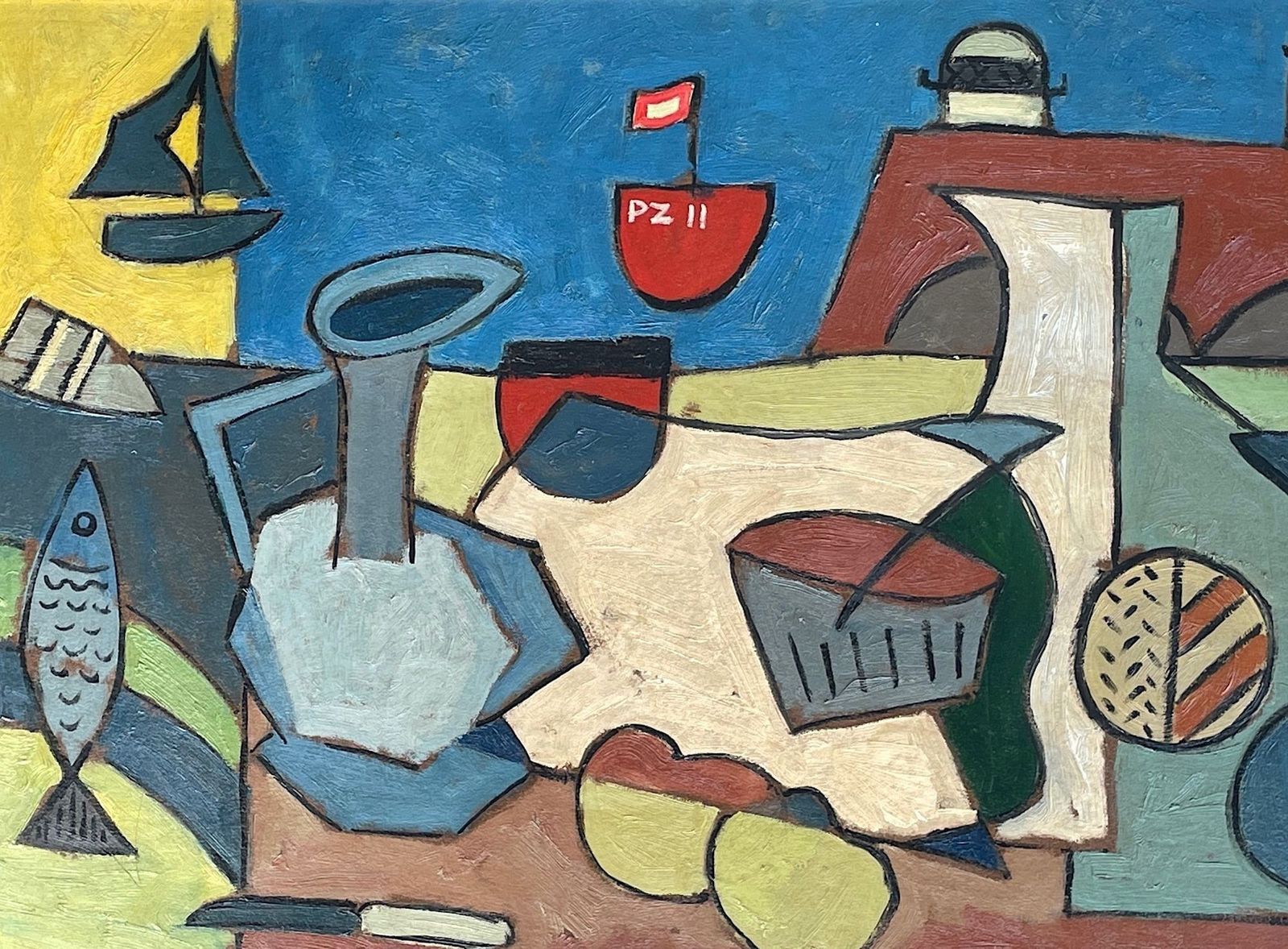A Mid Century Abstract Still Life, Set Against A Harbour Backdrop. photo for sale