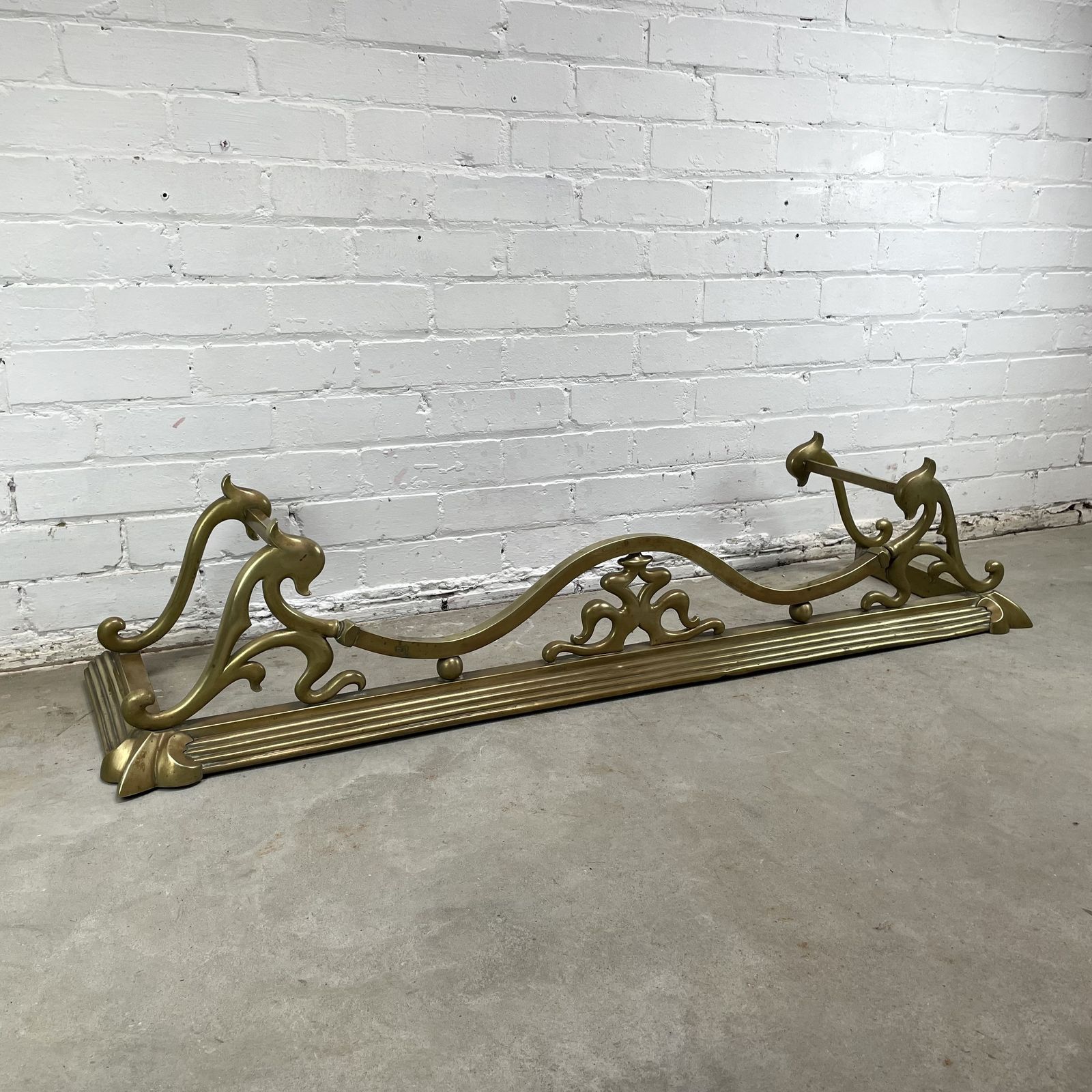 Antique Art Nouveau Brass Fireplace Fender photo for sale