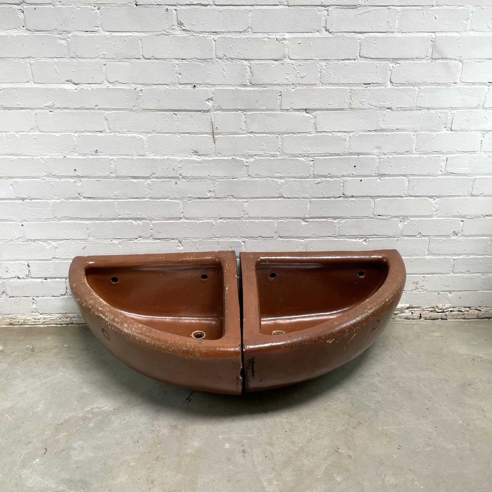 Pair Of Reclaimed Quarter Round Salt Glazed Corner Troughs photo Garden Decor