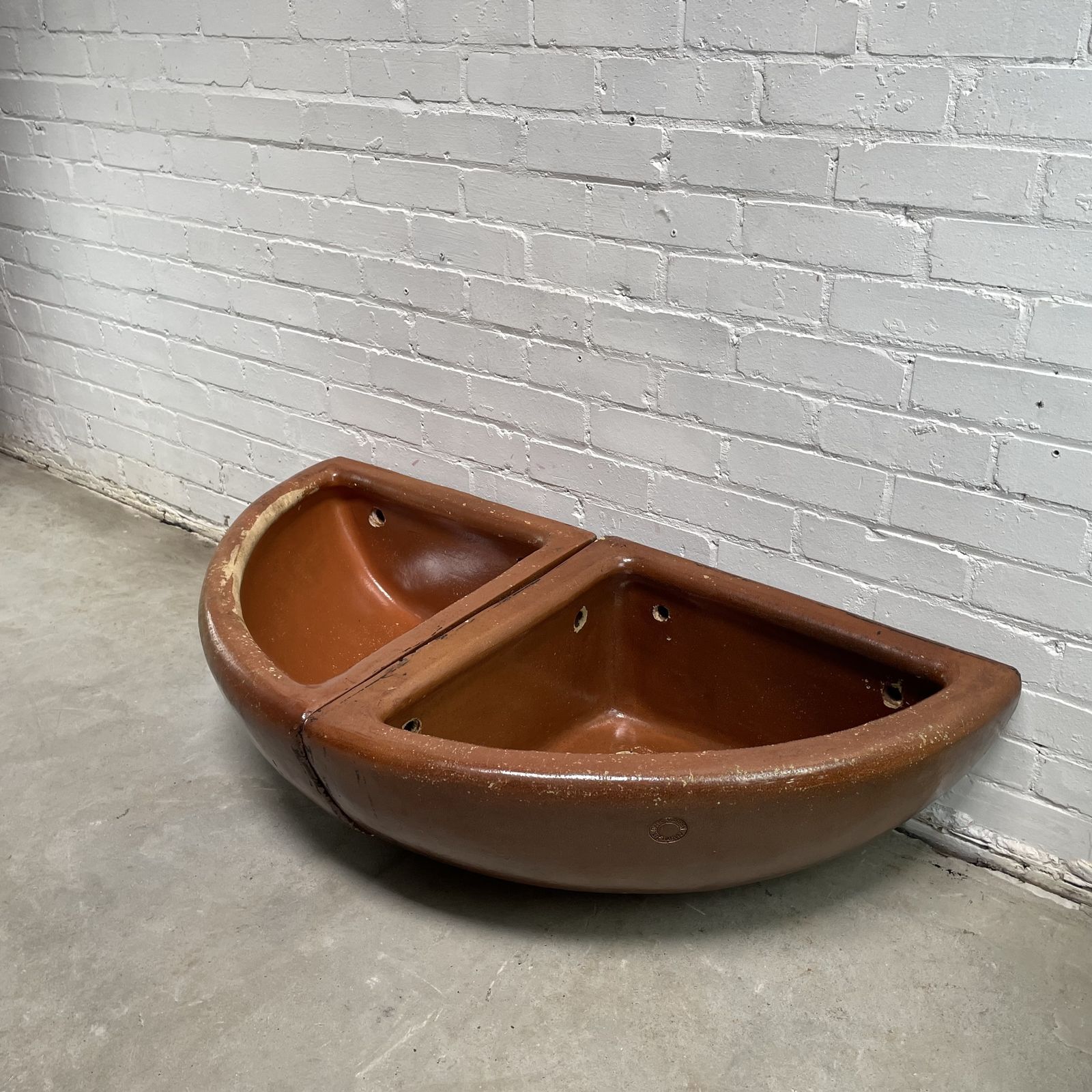 Pair Of Reclaimed Quarter Round Salt Glazed Corner Troughs
