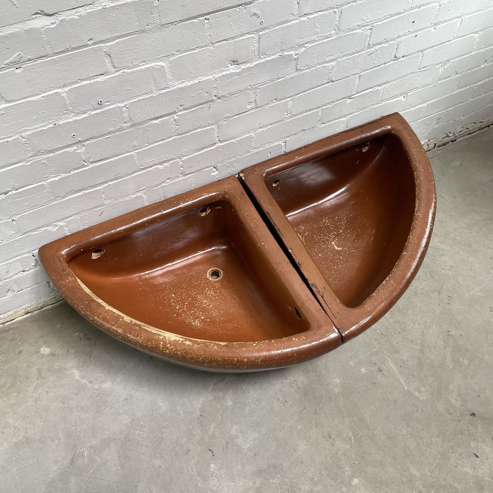 Pair Of Reclaimed Quarter Round Salt Glazed Corner Troughs photo 550.0