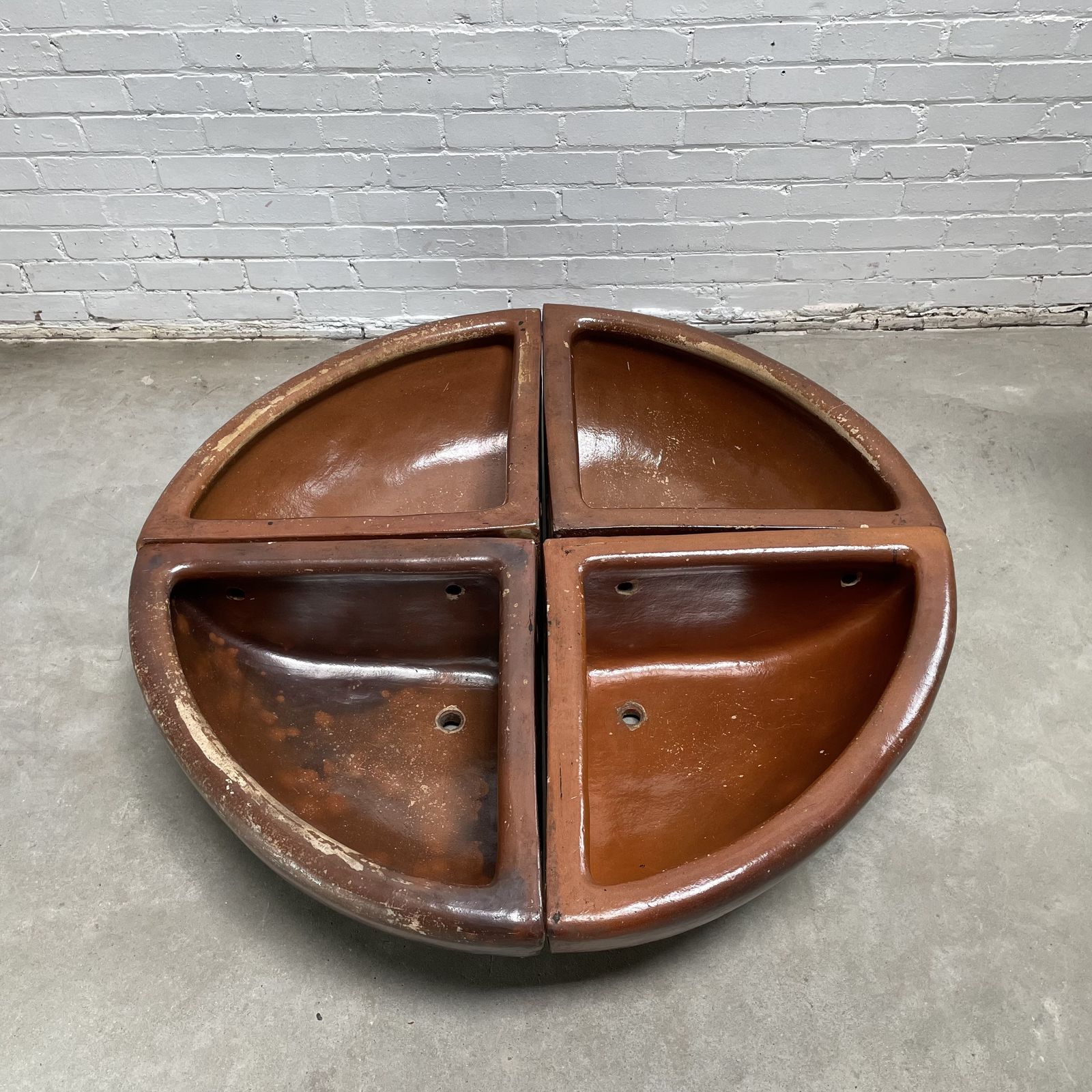 Set Of 4 Reclaimed Quarter Round Salt Glazed Corner Troughs photo vintage