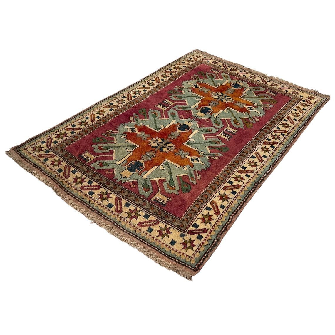 Vintage Turkish Kars Kazak Rug ,Fine Hand Knotted  Kars Kazak Carpet 204 X 134 Cm photo 795.0