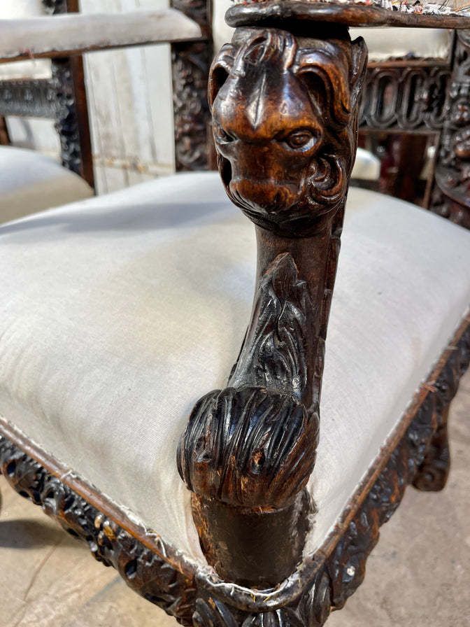 photo furniture Antique Dutch Carved Hallway/Side Elbow Chairs Circa 1800