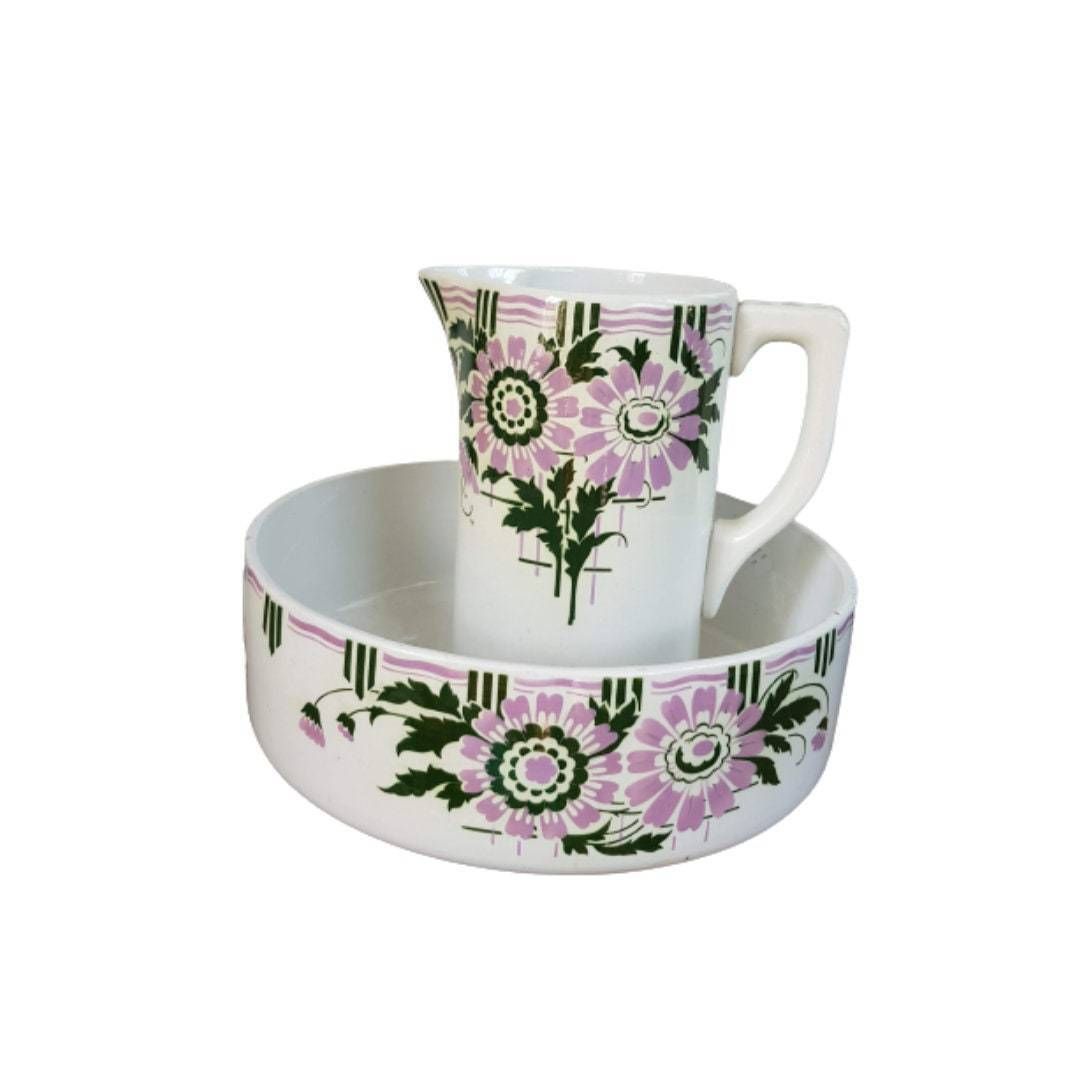 Antique Ceramic Toilet Set   Faiencerie Saint Ghislain Belgium   Pitcher And Bowl