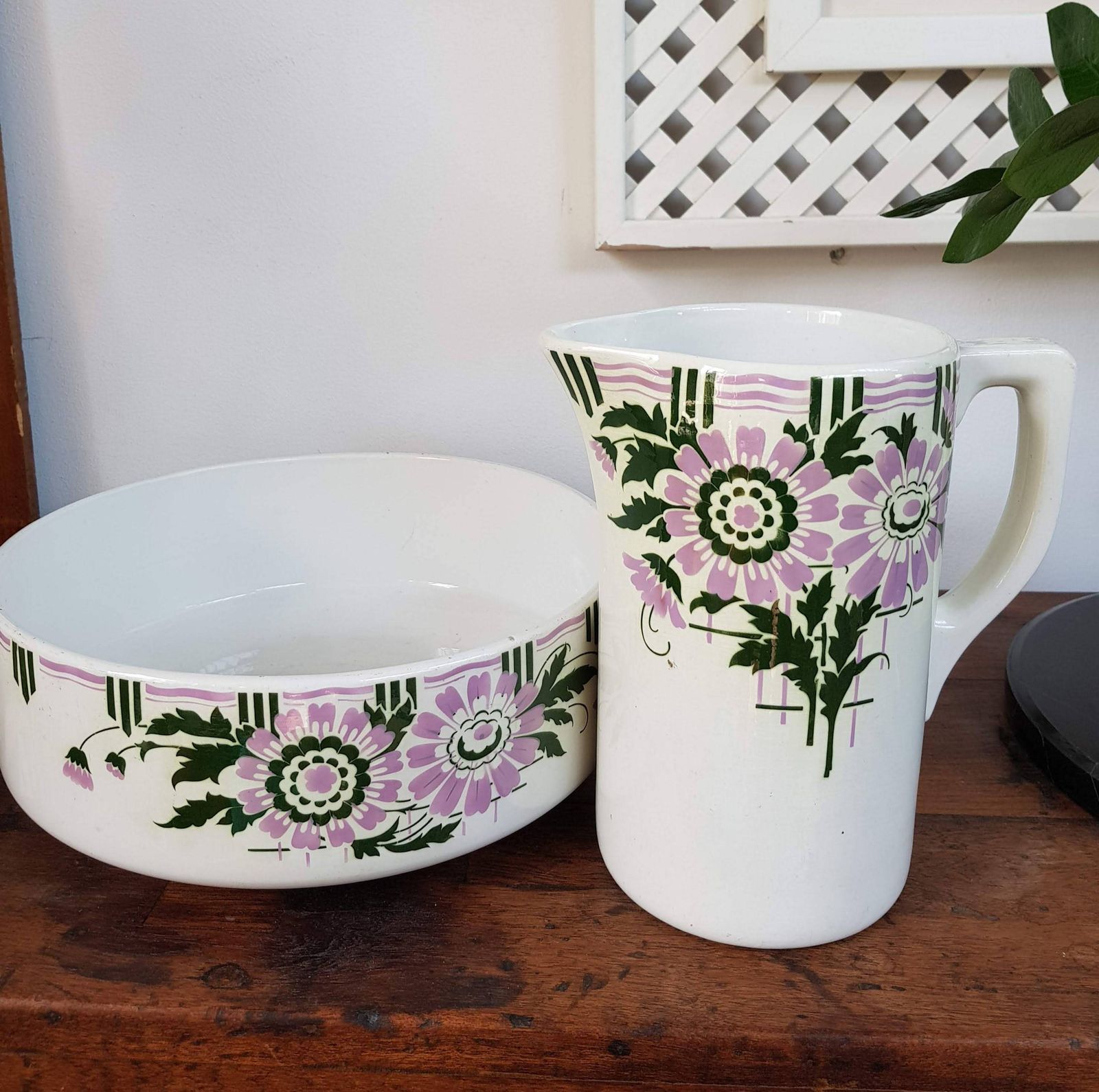 Antique Ceramic Toilet Set   Faiencerie Saint Ghislain Belgium   Pitcher And Bowl photo furniture