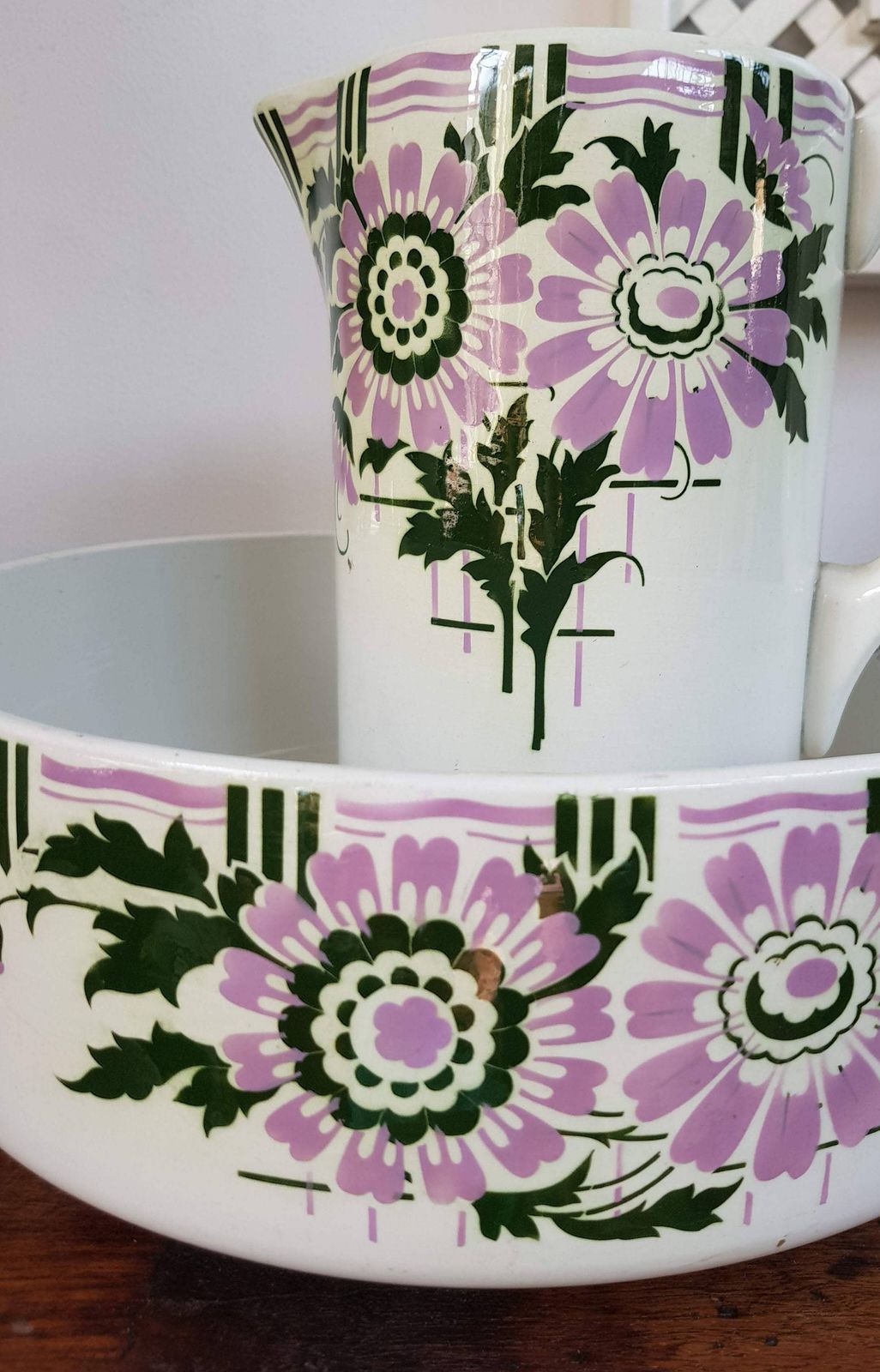 Antique Ceramic Toilet Set   Faiencerie Saint Ghislain Belgium   Pitcher And Bowl photo Home Decor