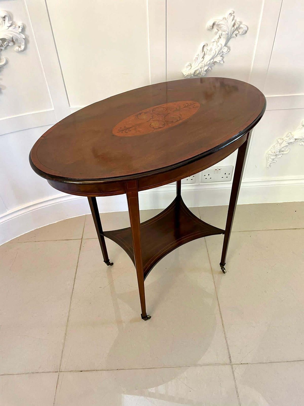 Antique Edwardian Oval Quality Mahogany Inlaid Lamp Table photo vinterior
