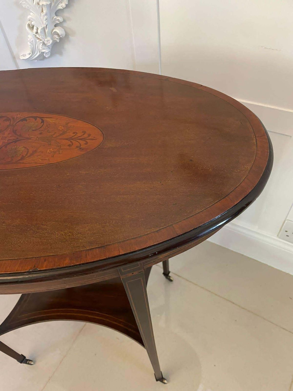 1125.0 Antique Edwardian Oval Quality Mahogany Inlaid Lamp Table photo
