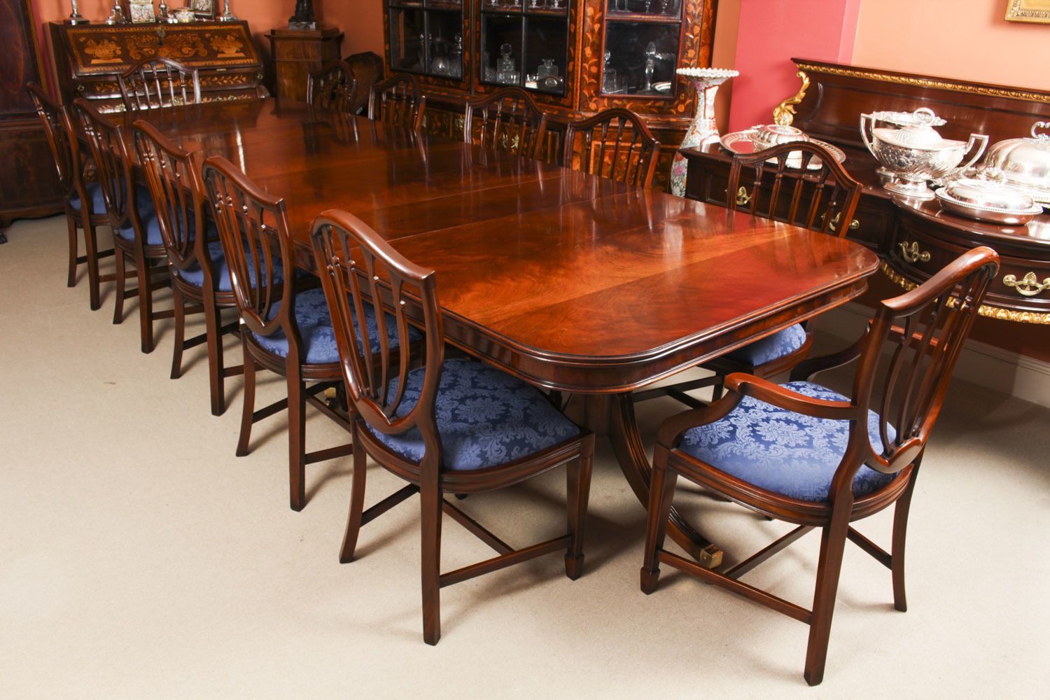 Bespoke 12ft Regency Revival Dining Table Inlaid Flame Mahogany photo for sale