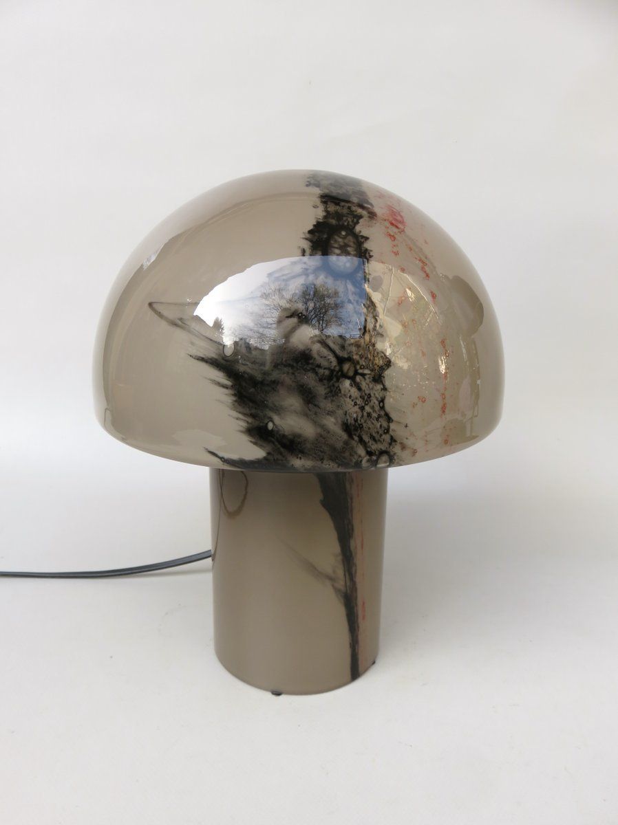 Small Black Orange Mushroom Luminaire Table Lamp From Peill And Putzler, 1970s