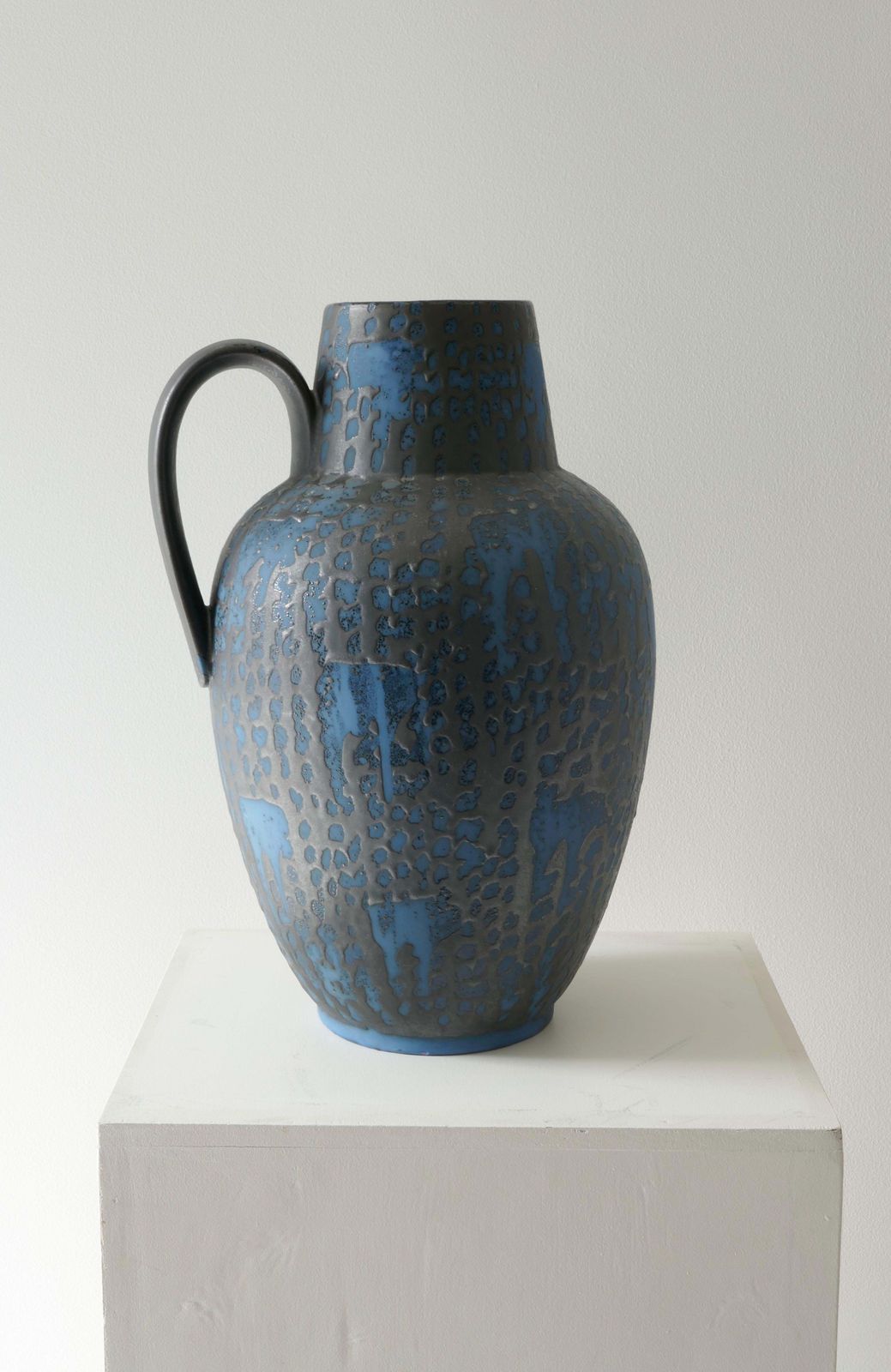 Large Ceramic Graphite And Blue Vase, West Germany 1970's photo Home Decor