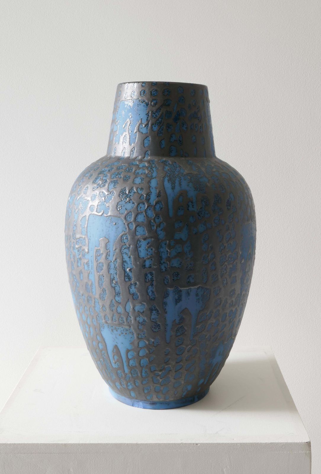 Large Ceramic Graphite And Blue Vase, West Germany 1970's photo buy