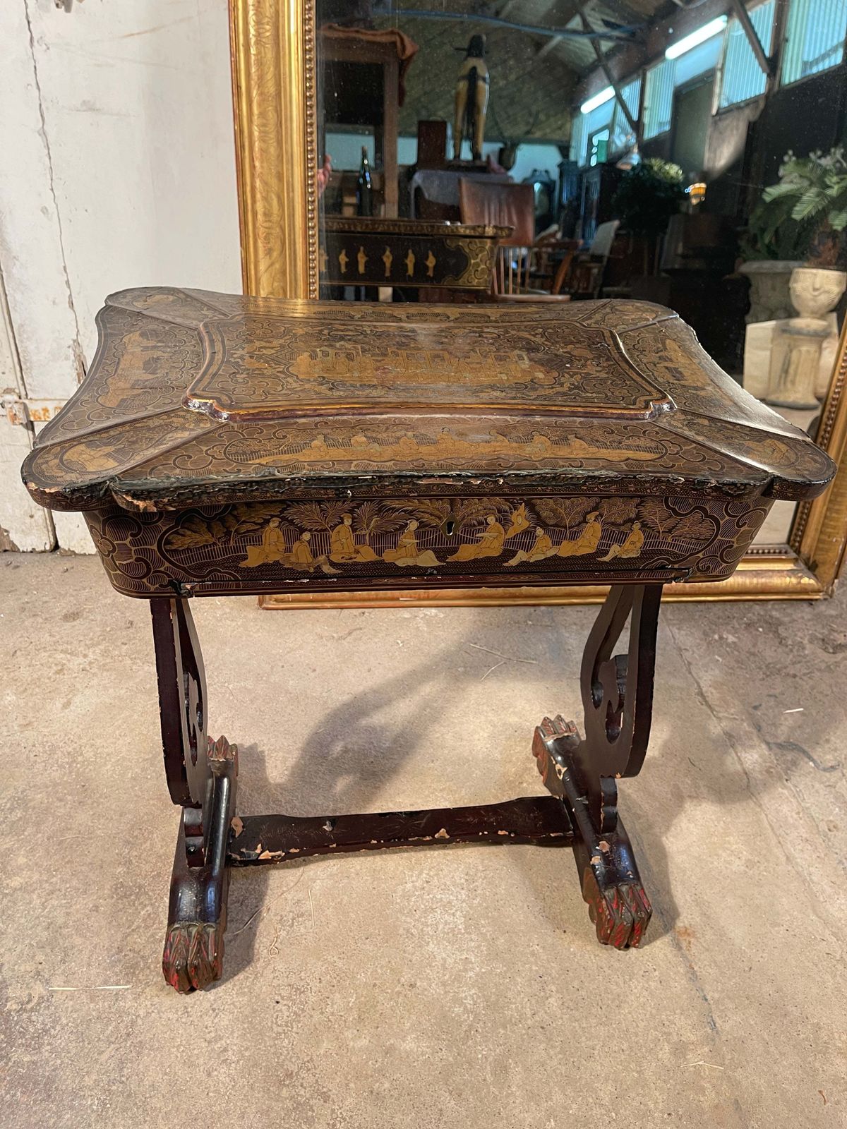 Stunning Antique Regency Ebonised Chinoiserie Ladies Work/Sewing Stand Box Circa 1820 photo vintage