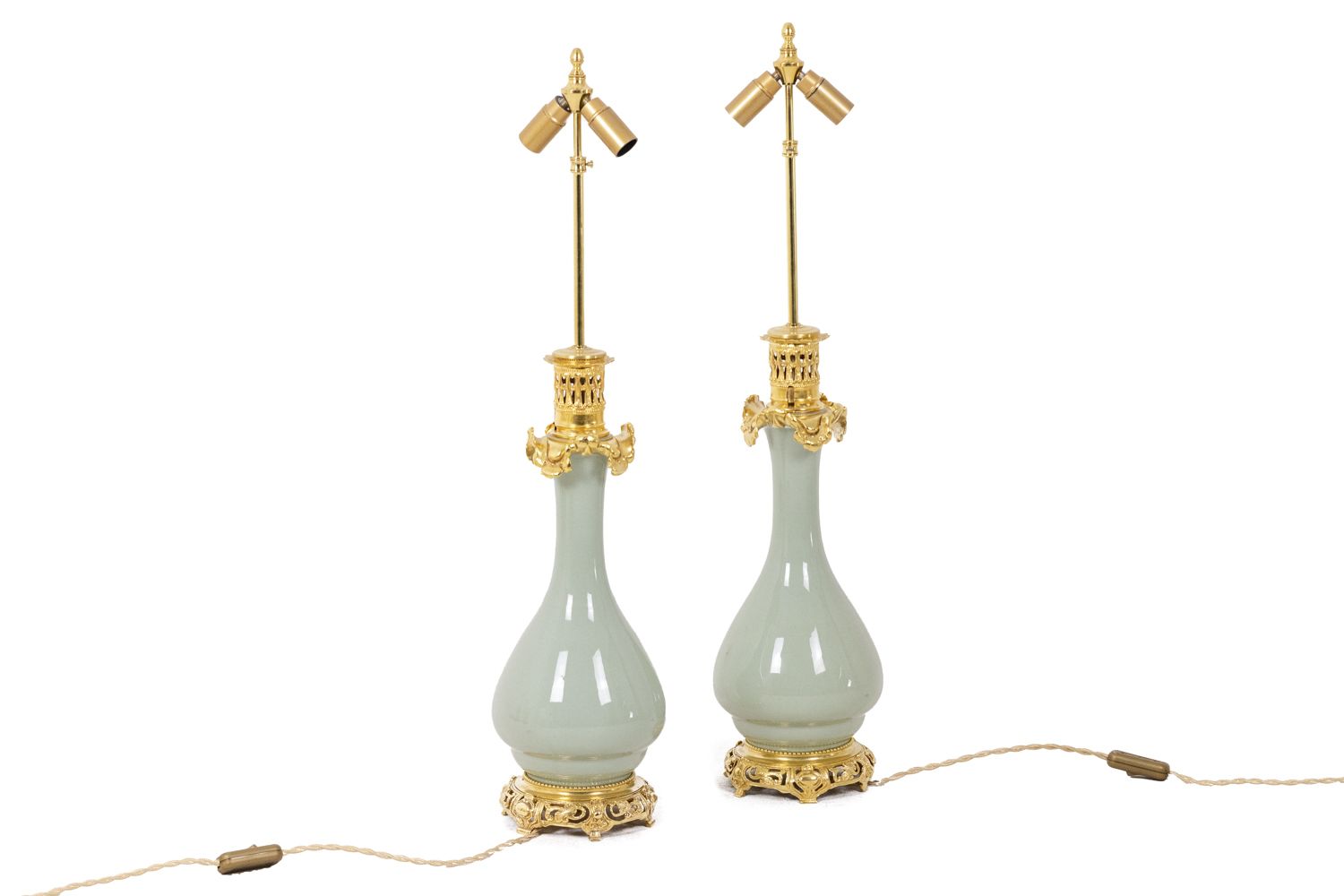 Pair Of Lamps In Porcelain Of Céladon And Bronze, Circa 1880 photo furniture
