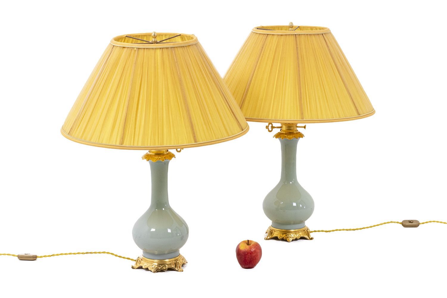 Pair Of Lamps In Céladon Porcelain And Gilt Bronze, Circa 1880 photo vintage