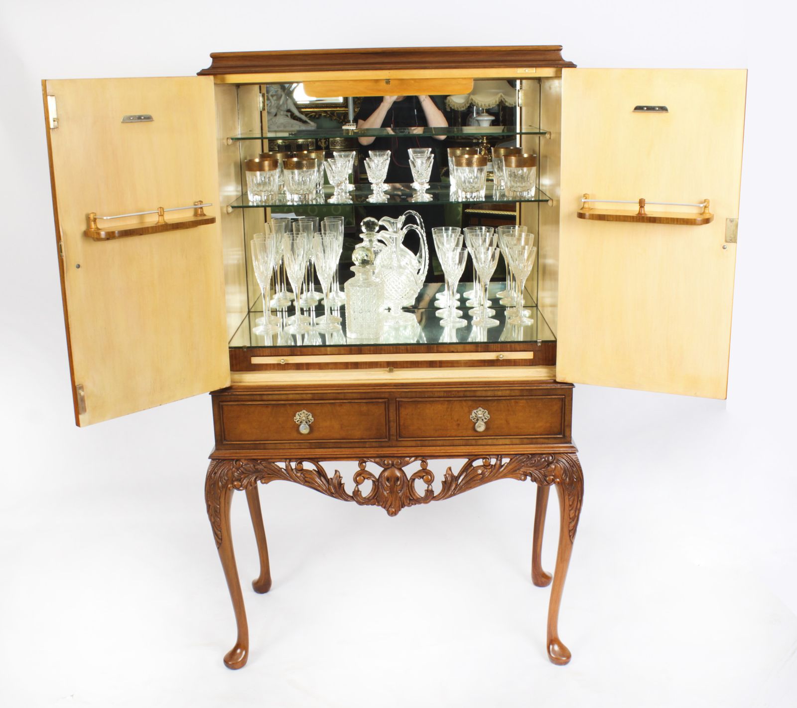 Vintage Burr Walnut Cocktail Cabinet Drinks Dry Bar Mid 20th C photo furniture