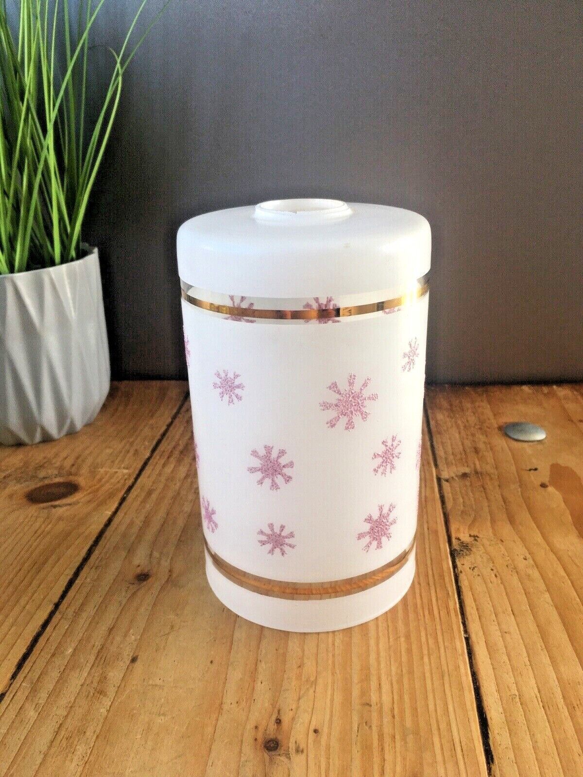 Retro 70's White & Pink Sugar Frosted Sun Snowflake Light Lamp Shade Vintage 60s photo 50.0