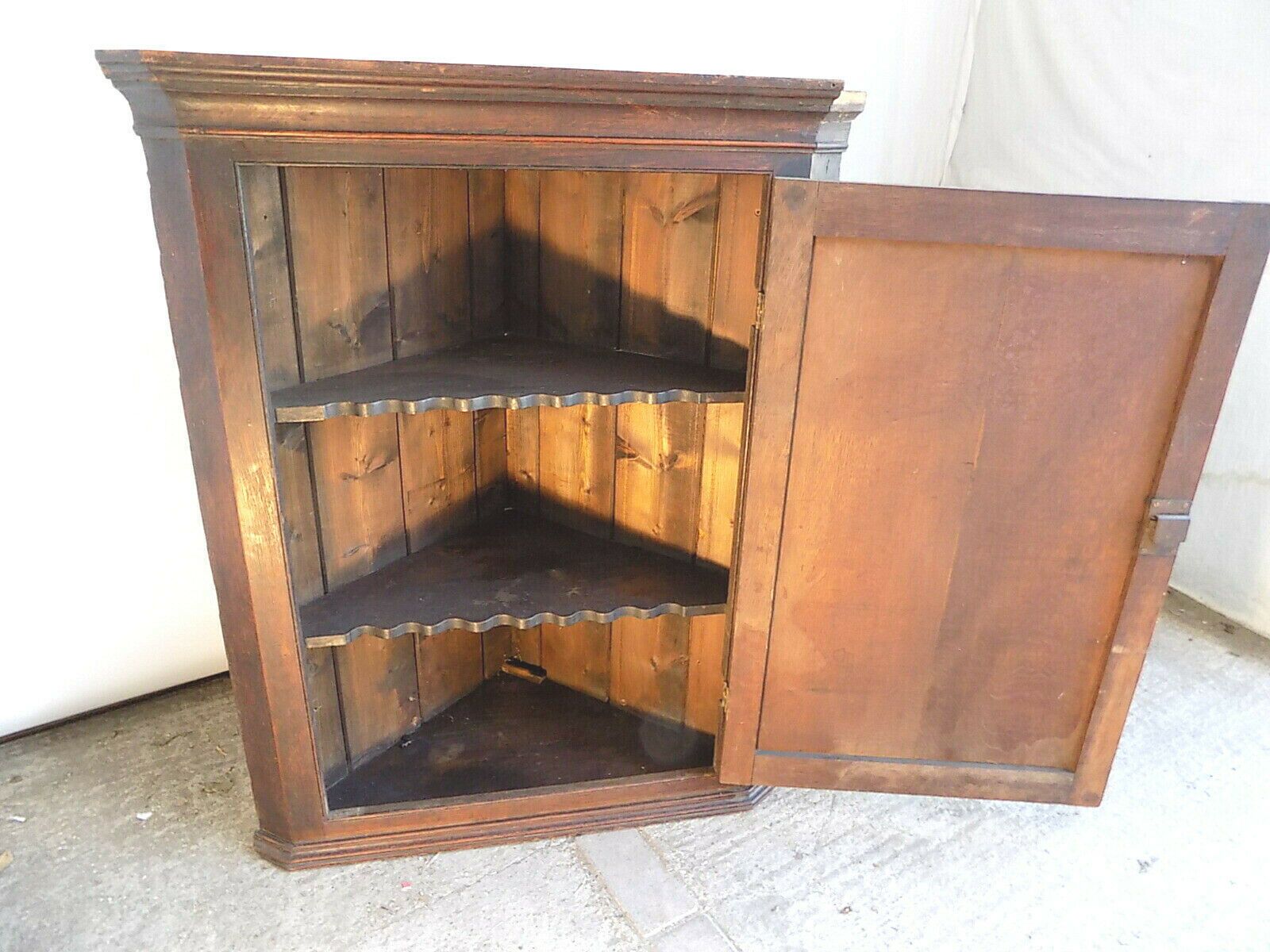 Victorian Large Oak Corner Cabinet Crimped Shelves Cupboard Cabinet Shelves photo furniture