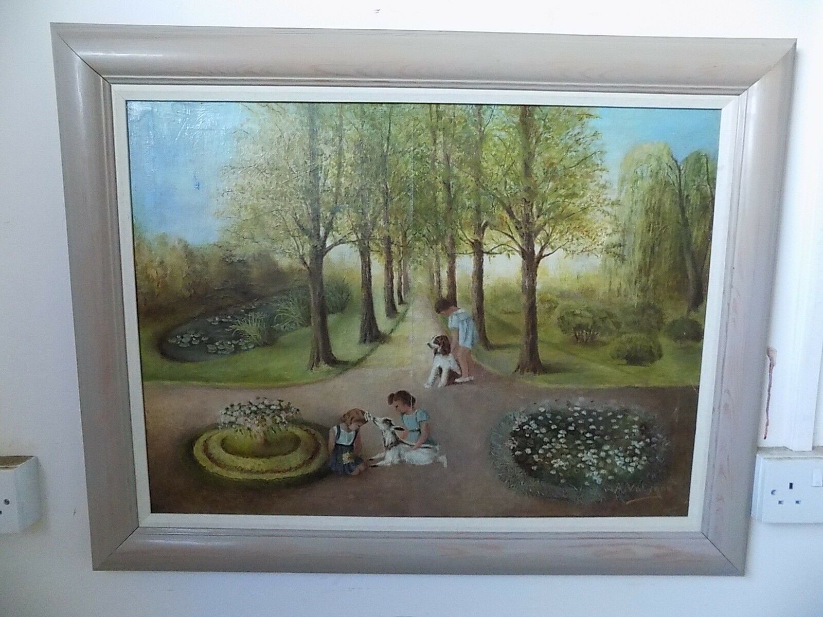 Framed Origional Oil Painting Children Animals Painting Oil On Canvas Picture