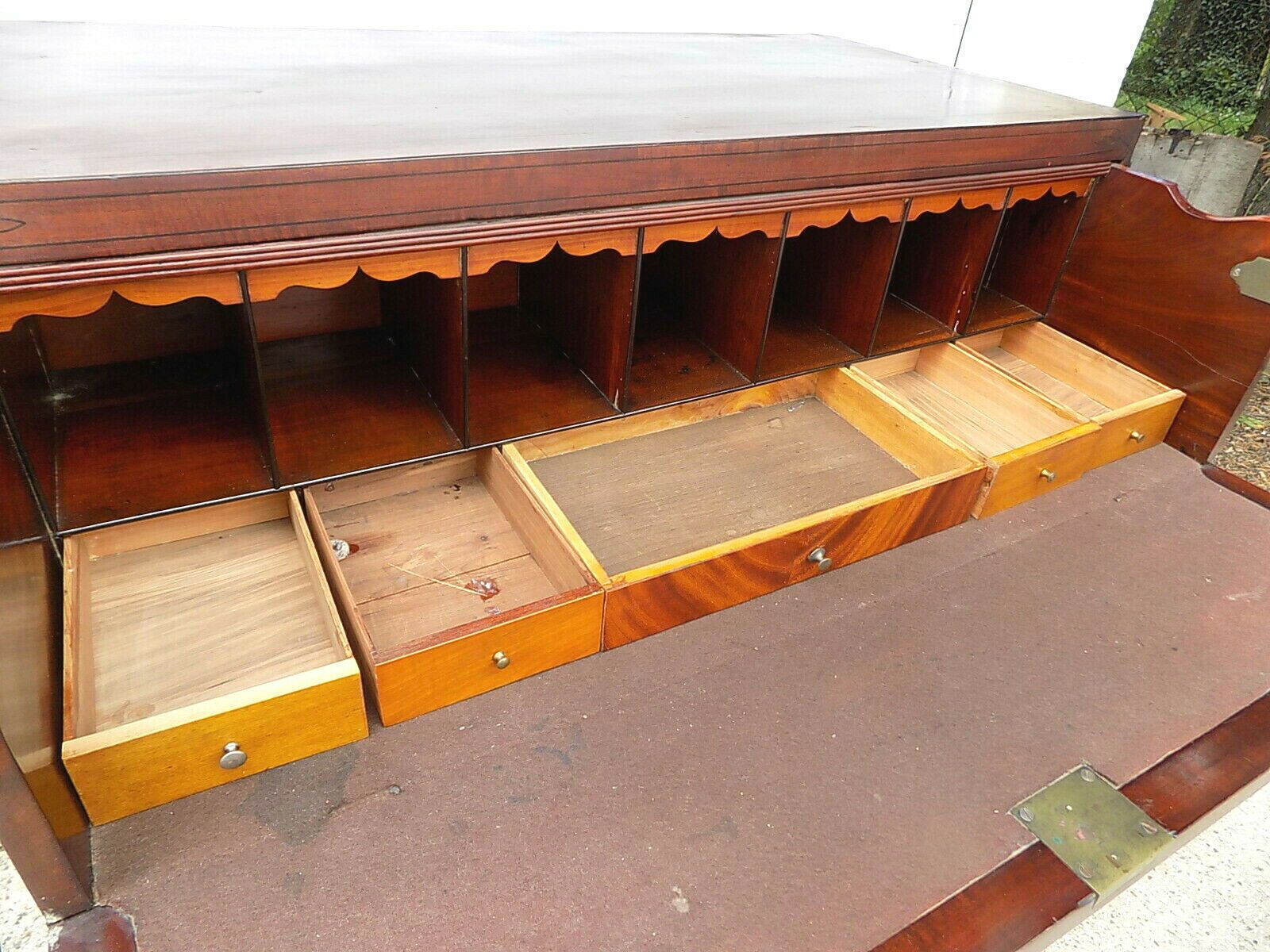 Edwardian Mahogany Inlaid Secretaire Bureau Desk Drawers Writing Office Bracket photo vintage