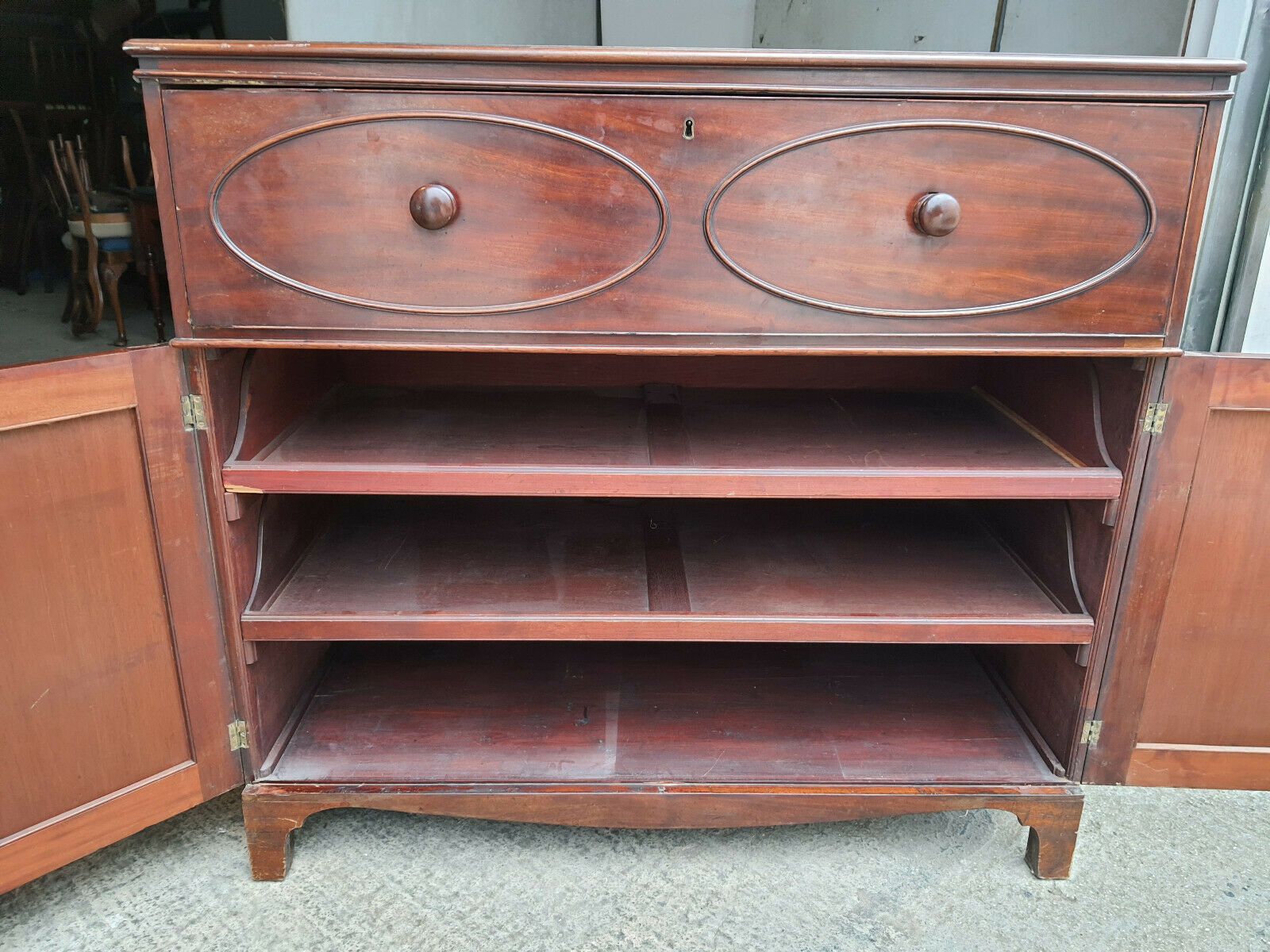 Victorian Antique Mahogany Secretaire Bureau Writing Desk Drawers Bracket Feet photo for sale