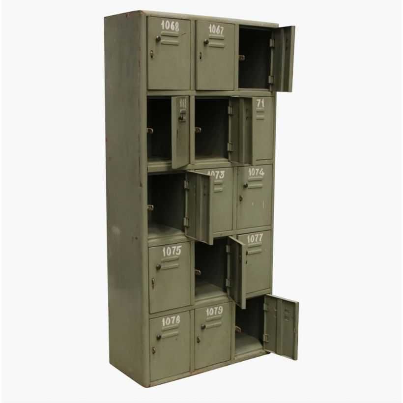 Grey Antique Safety Deposit Cabinet With 15 Lockers.... photo furniture