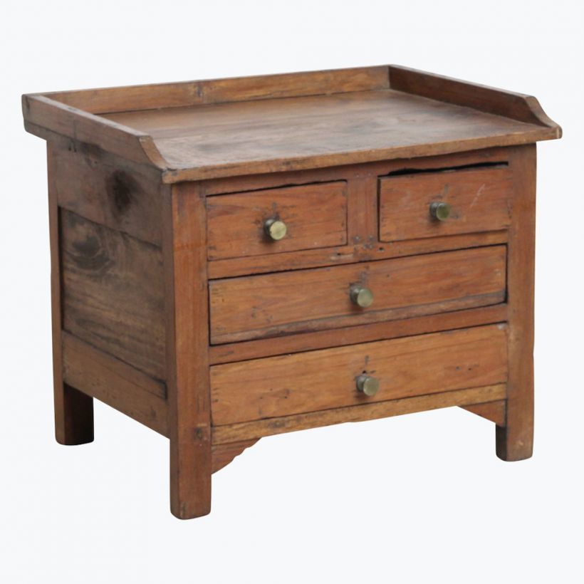 Antique Teak Jewellery 4 Drawer Chest