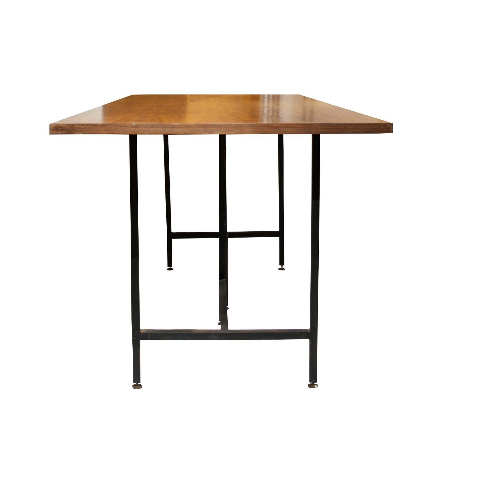 Mid Century Modern Teak Wooden Desk With Black Lacquered Iron Base, Italy, 1950 photo for sale