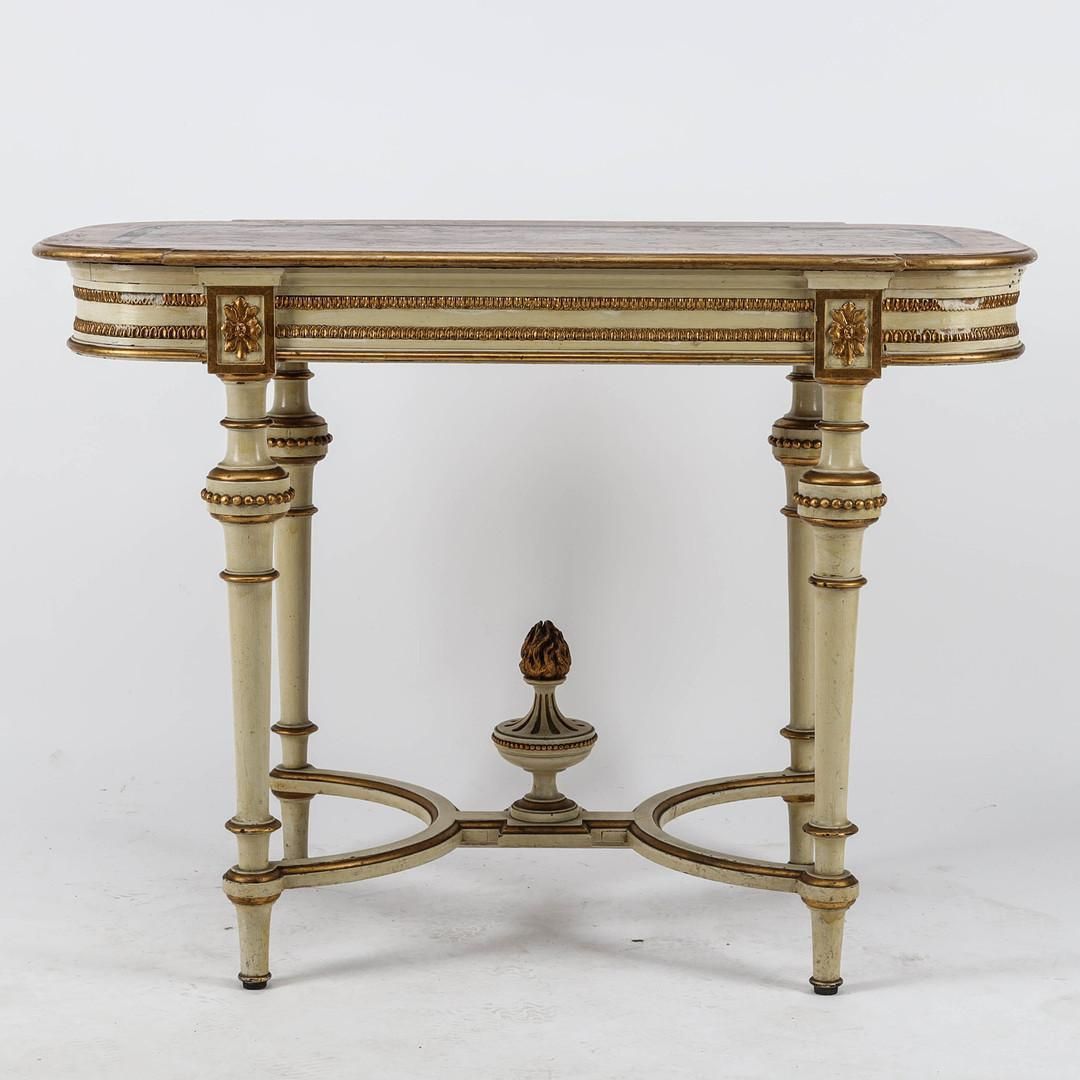 Swedish Gustavian Antique Table White Gold Carved Detail, 1800s photo furniture