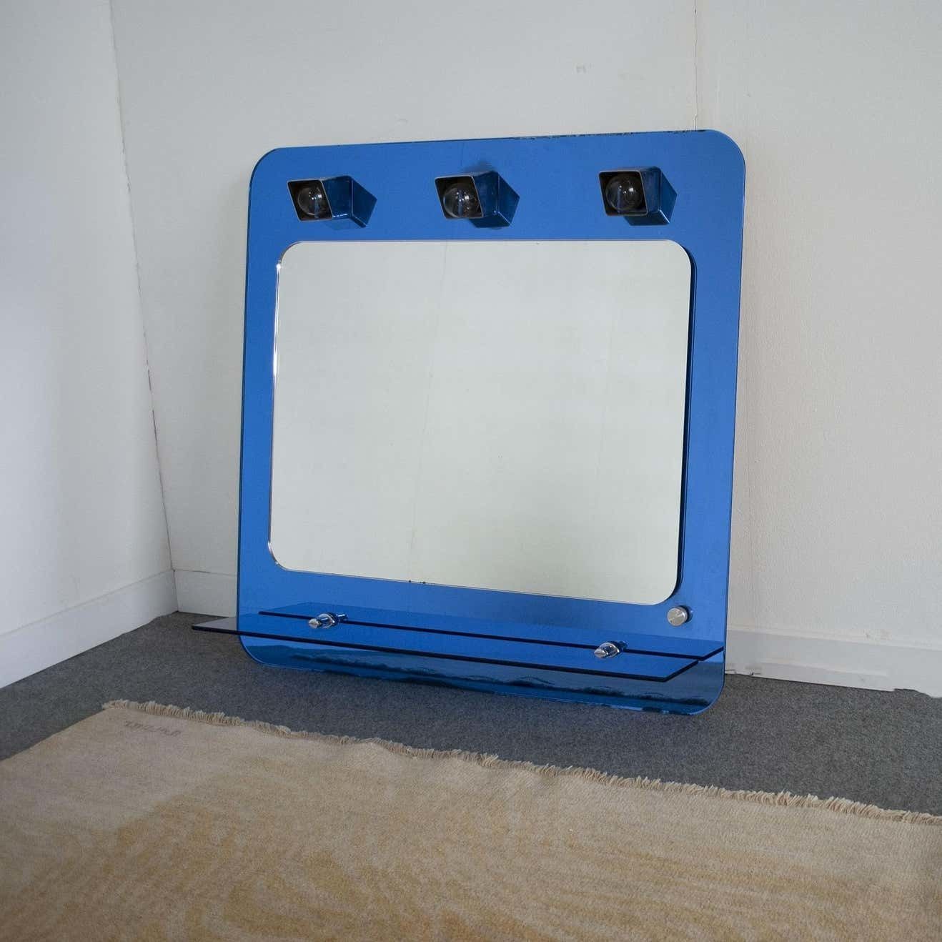 1088.72 Metalvetro Siena Italy Mirror With Lights Incorporated Late 60's photo
