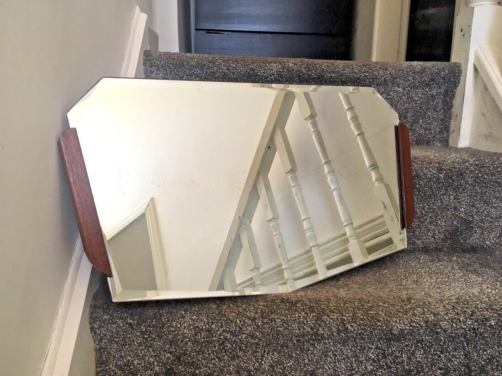 1970's Mid Century Modern Teak Bevelled Edge Multi Faceted Over Mantel Mirror