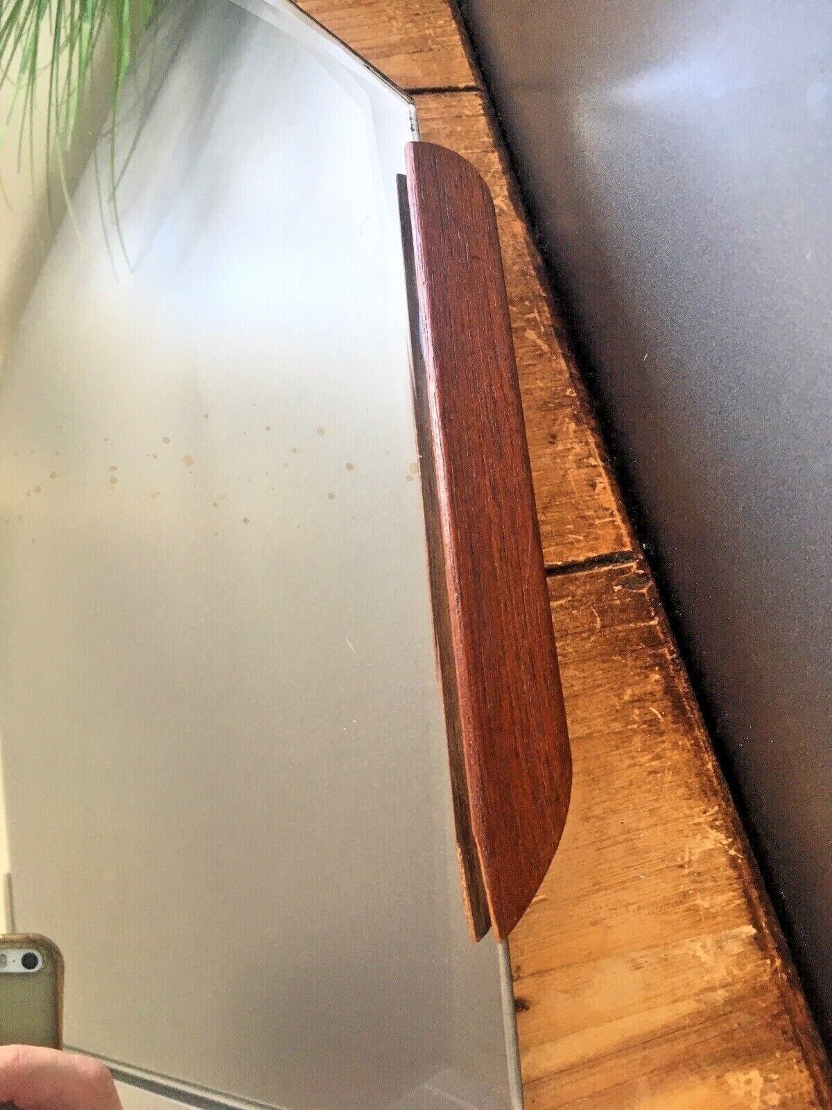 1970's Mid Century Modern Teak Bevelled Edge Multi Faceted Over Mantel Mirror photo vinterior