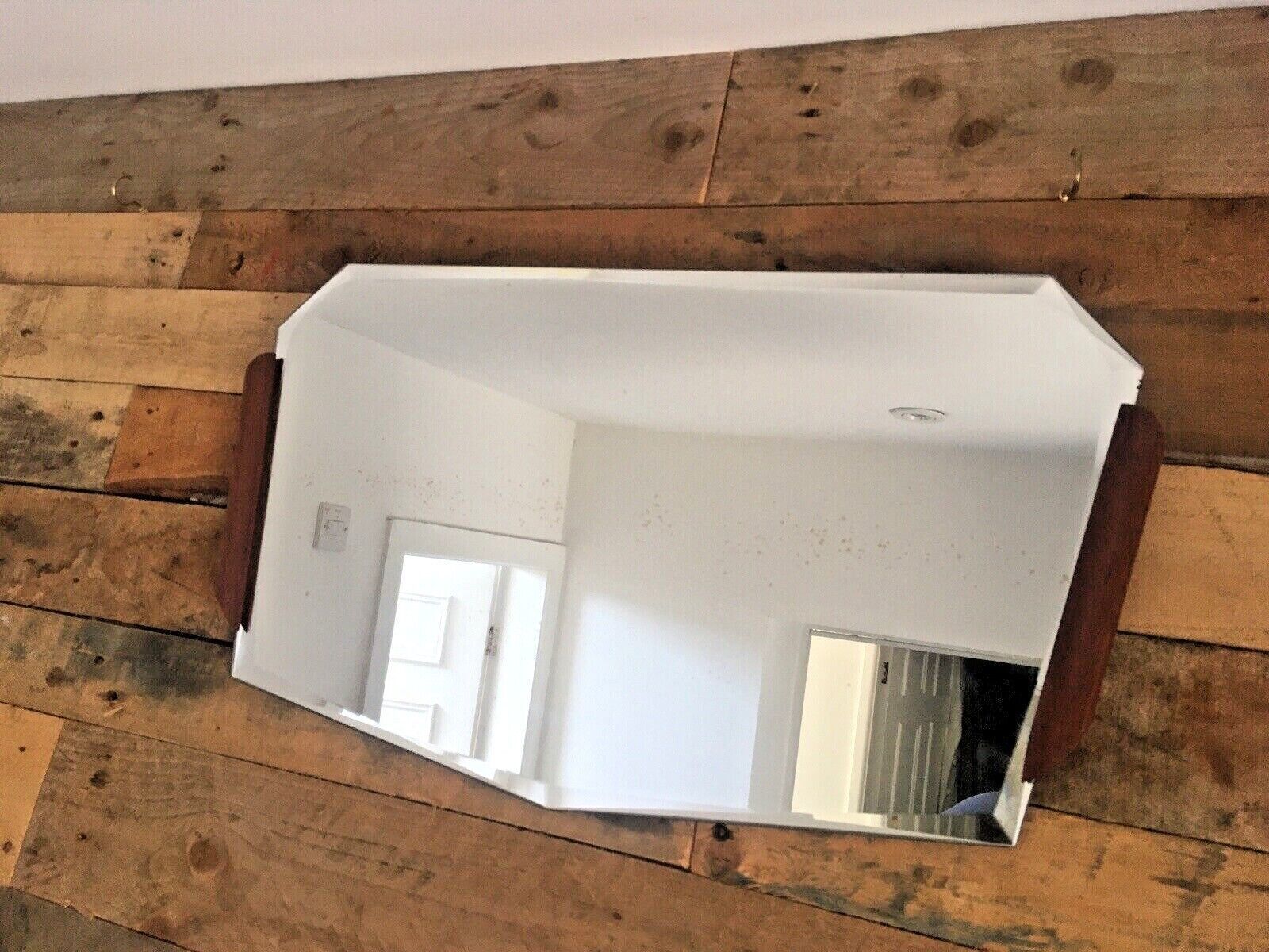 photo for sale 1970's Mid Century Modern Teak Bevelled Edge Multi Faceted Over Mantel Mirror