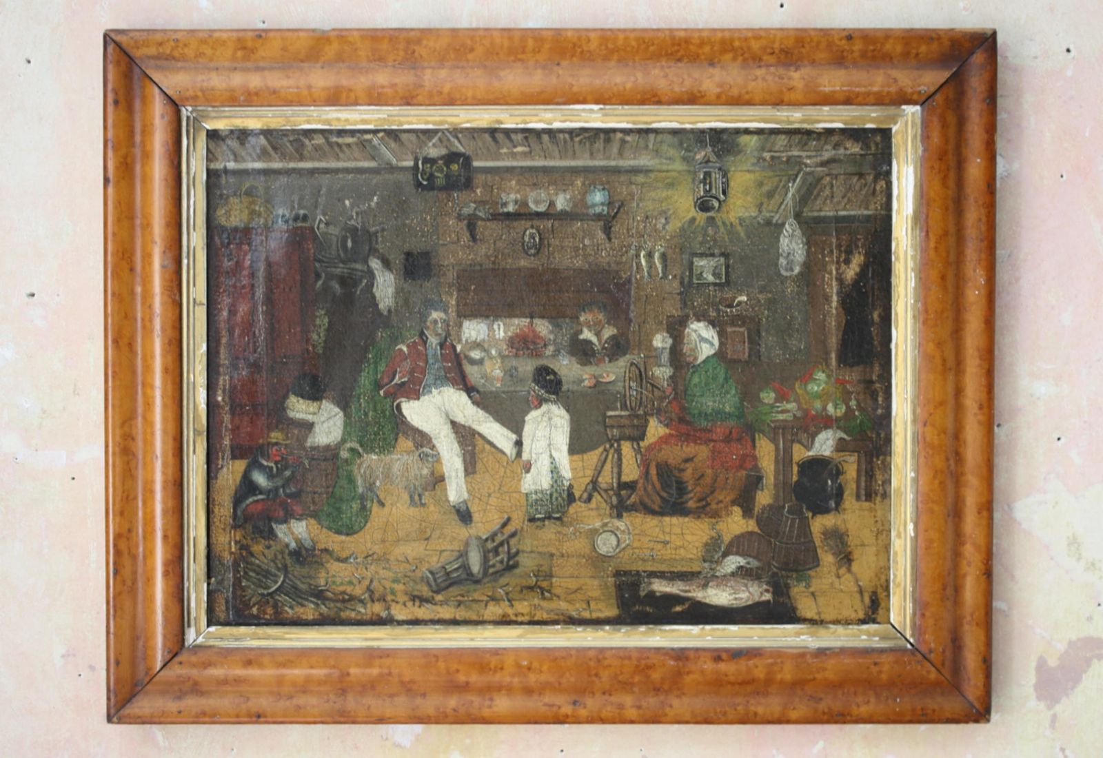 photo furniture Early 19th Primitive Naive Interior Scene Folk Art Military Wooden Leg Curio
