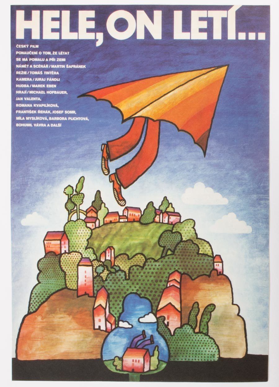 Original Film Poster, Look, He’s Flying!, Jan Tománek, 1984, Genuine Czech Vintage Print