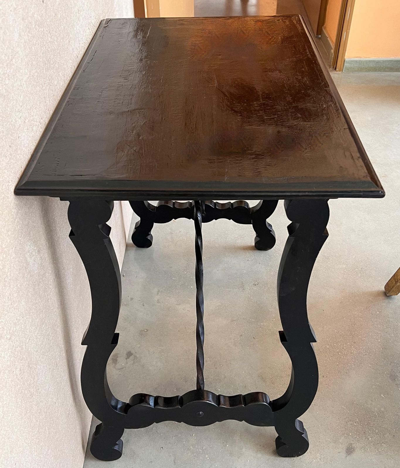 Side Table Of Walnut With Carved Lyre Legs And Top, Spanish, 19th Century photo vinterior