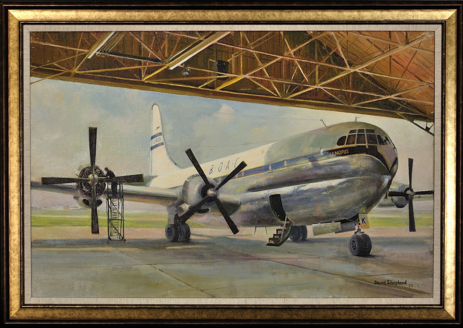 David Shepherd 1931 To  2017. Giant Refreshed. Boac Boeing 377 Stratocruiser. Framed 1950s Aviation Oil Painting. British Airline. American Aircraft.