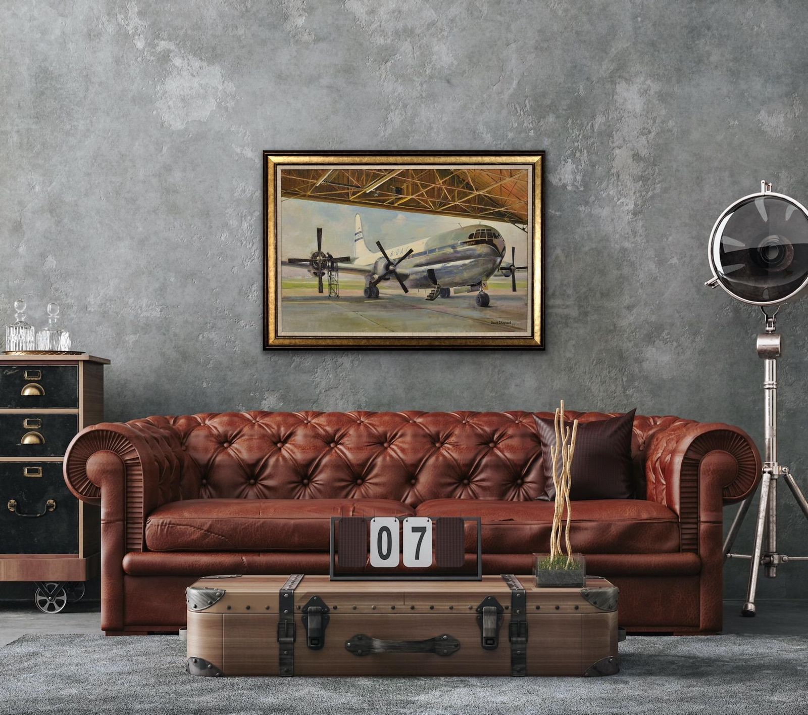 Art David Shepherd 1931 To  2017. Giant Refreshed. Boac Boeing 377 Stratocruiser. Framed 1950s Aviation Oil Painting. British Airline. American Aircraft. photo