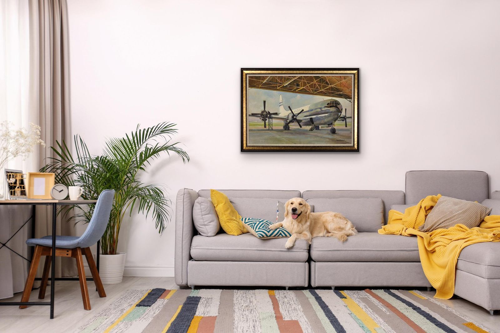 photo vinterior David Shepherd 1931 To  2017. Giant Refreshed. Boac Boeing 377 Stratocruiser. Framed 1950s Aviation Oil Painting. British Airline. American Aircraft.