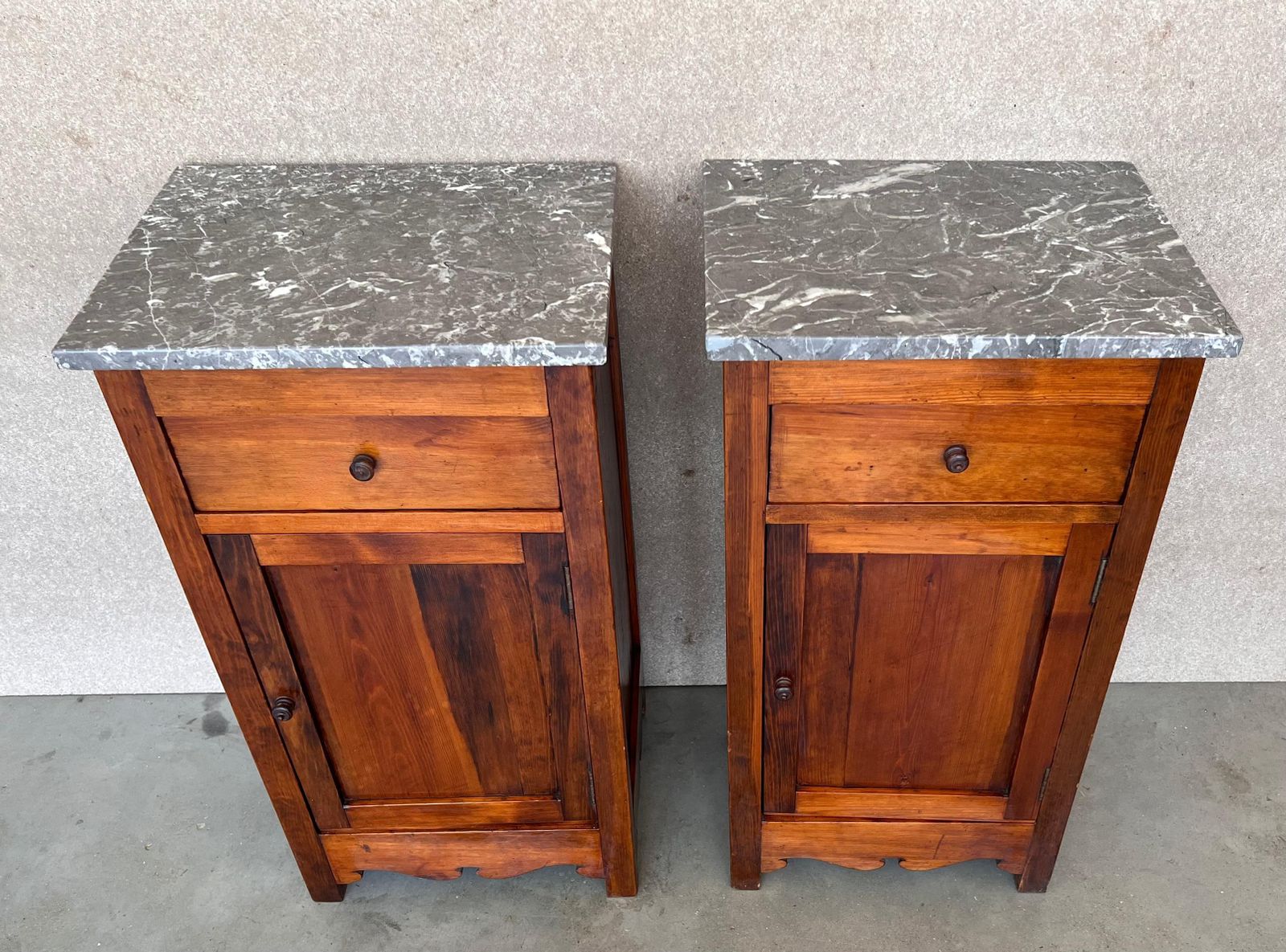 20th Century Pair Of Biedermeier Nightstands With Marble Top, One Drawer & Door photo Furniture